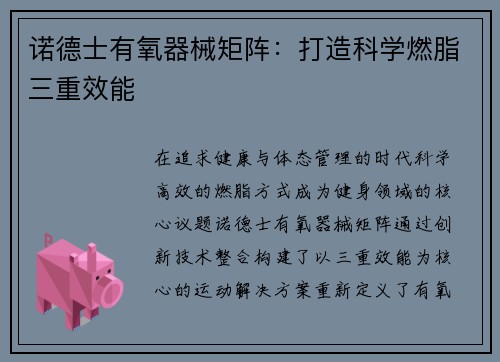 诺德士有氧器械矩阵：打造科学燃脂三重效能