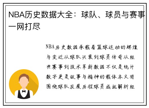 NBA历史数据大全：球队、球员与赛事一网打尽