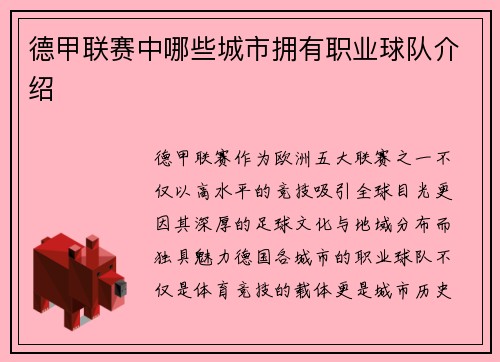 德甲联赛中哪些城市拥有职业球队介绍